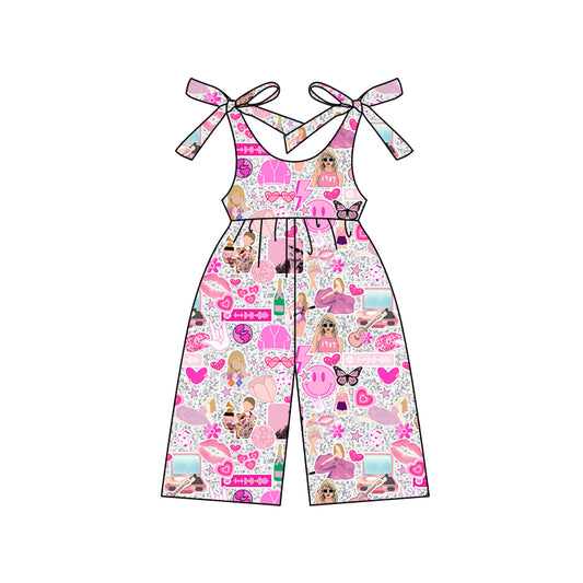 (Pre-order)SR2484 Singer Swifite Pink Print Girls Summer Jumpsuits