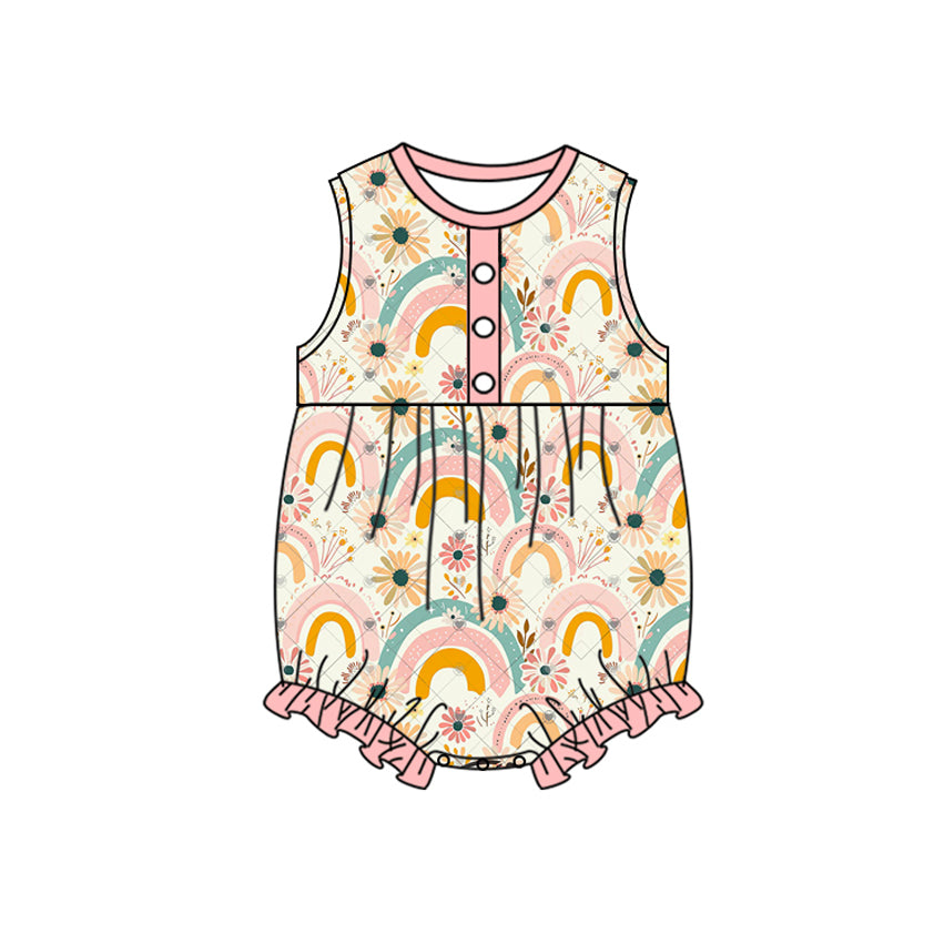 (Pre-order)SR2485 Rainbow Flowers Print Baby Girls Summer Romper