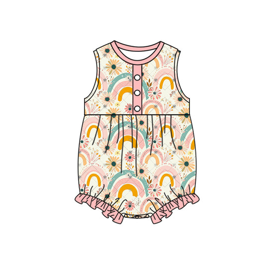 (Pre-order)SR2485 Rainbow Flowers Print Baby Girls Summer Romper