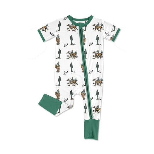 (Pre-order)SR2486 Cowgirl Cactus Print Baby Girls Summer Sleeper Zipper Romper