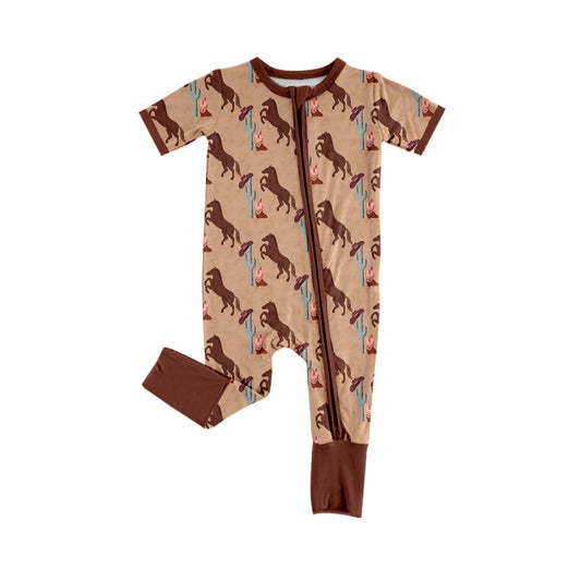 (Pre-order)SR2487 Horse Cactus Hat Print Baby Sleeper Zipper Romper