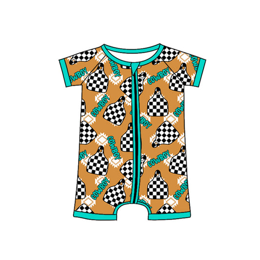 (Pre-order)SR2489 Cowboy Aztec Tags Print Baby Boys Summer Sleeper Zipper Romper