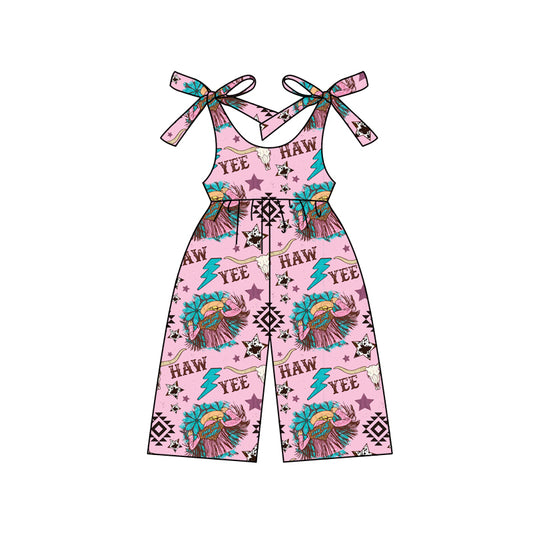 (Pre-order)SR2494 Cowgirl Aztec Stars Print Girls Summer Western Jumpsuits