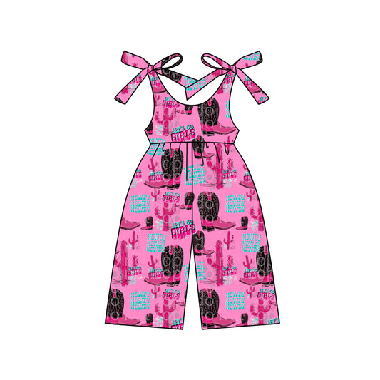 (Pre-order)SR2495 Let's Go Girls Boots Print Girls Summer Western Jumpsuits