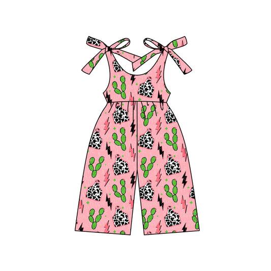 (Pre-order)SR2497 Tags Cactus Pink Print Girls Summer Western Jumpsuits