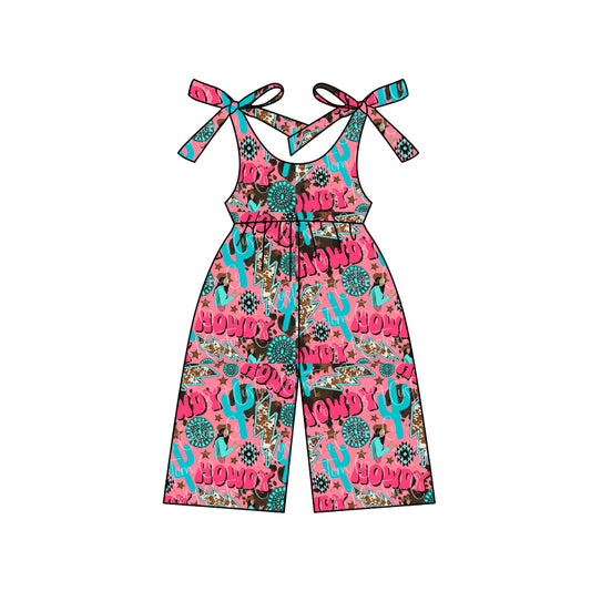 (Pre-order)SR2498 Turquoise Howdy Aztec Print Girls Summer Western Jumpsuits