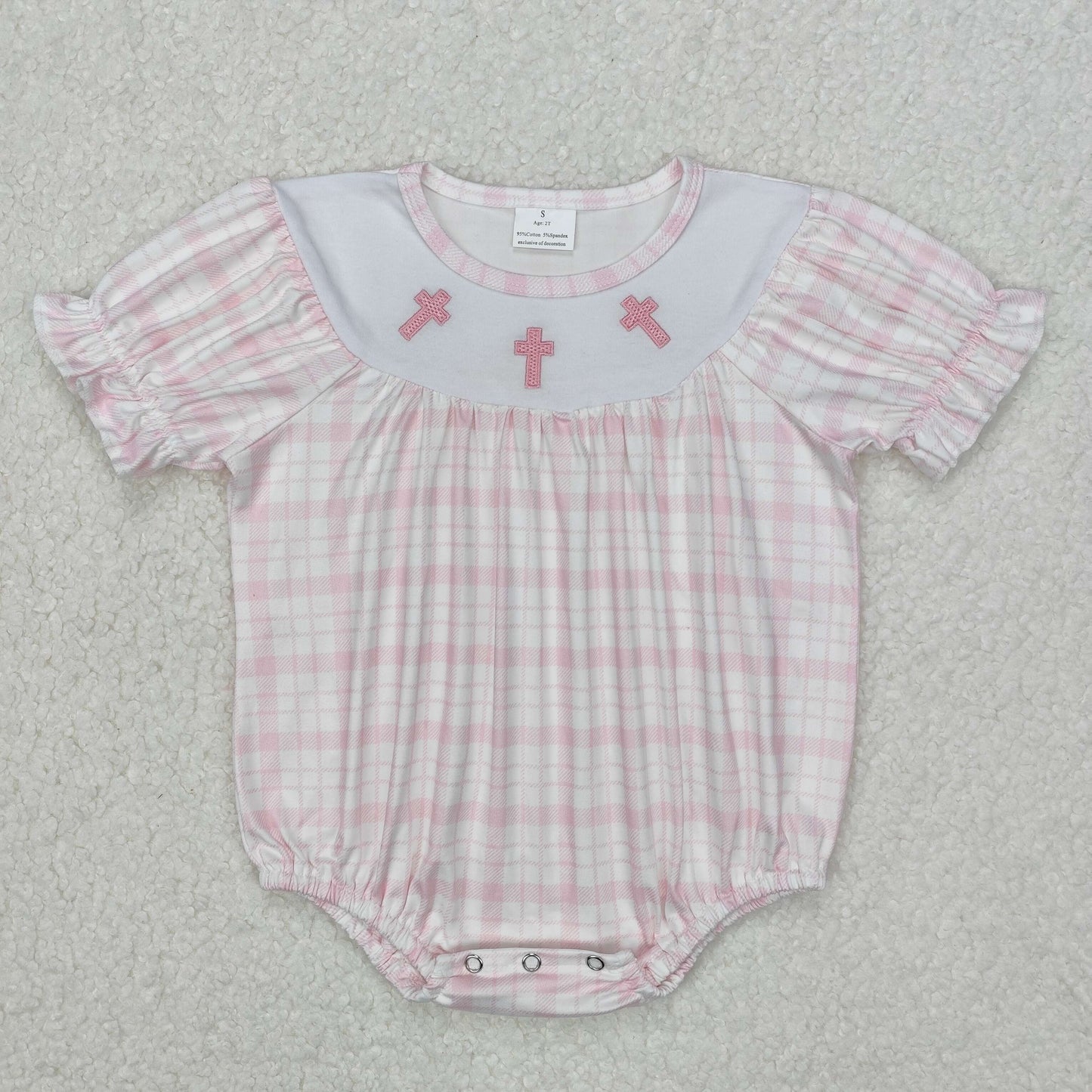 Cross Embroidery Plaid Print Sibling Easter Matching Clothes