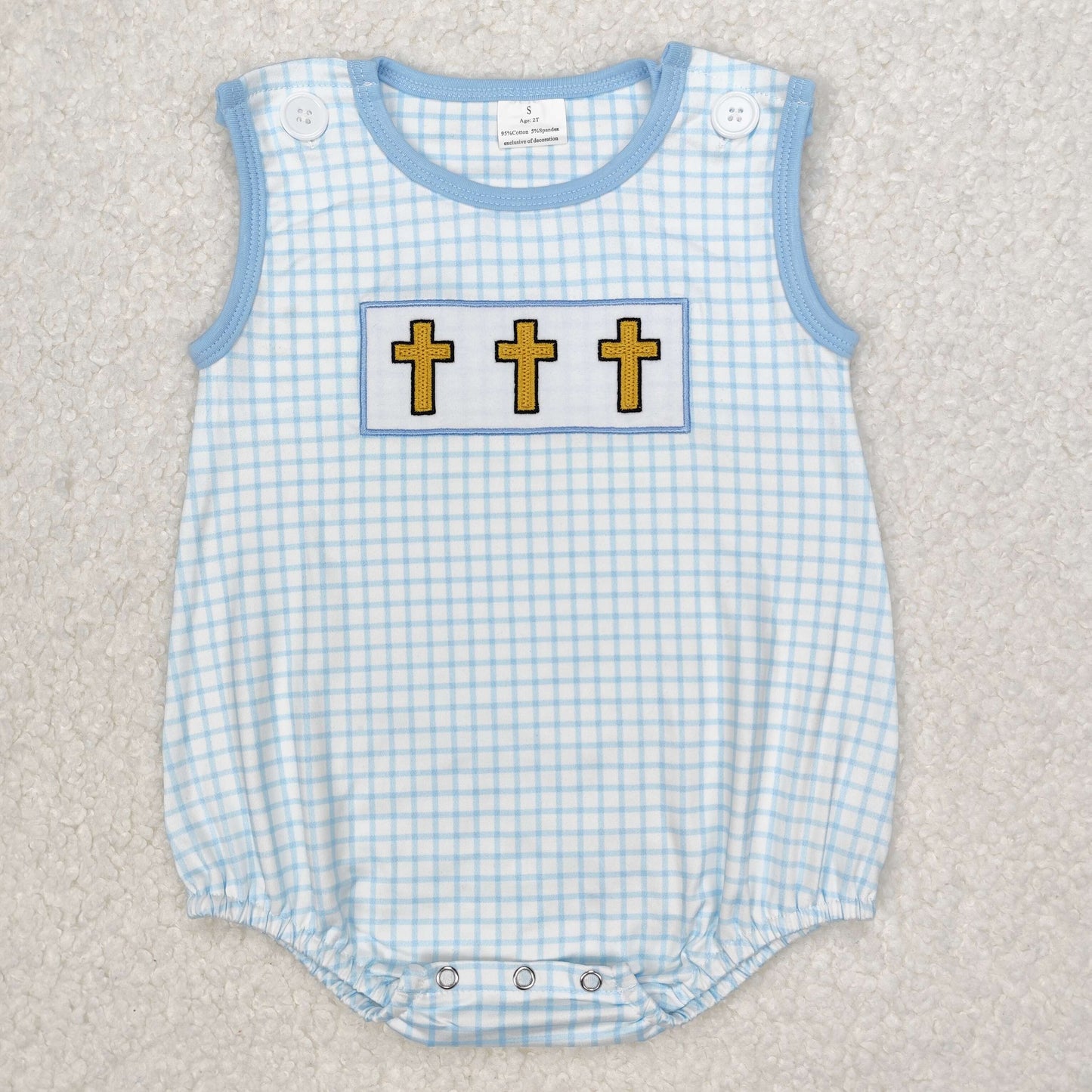 Cross Embroidery Plaid Print Sibling Easter Matching Clothes