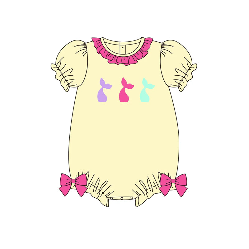 (Pre-order)SR2506 Mermaid Yellow Print Baby Girls Summer Romper
