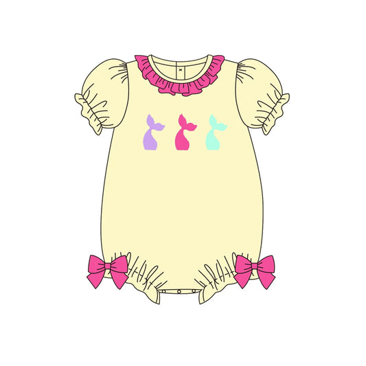 (Pre-order)SR2506 Mermaid Yellow Print Baby Girls Summer Romper