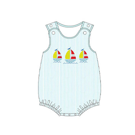 (Pre-order)SR2509 Sailboat Stripes Print Baby Boys Summer Romper