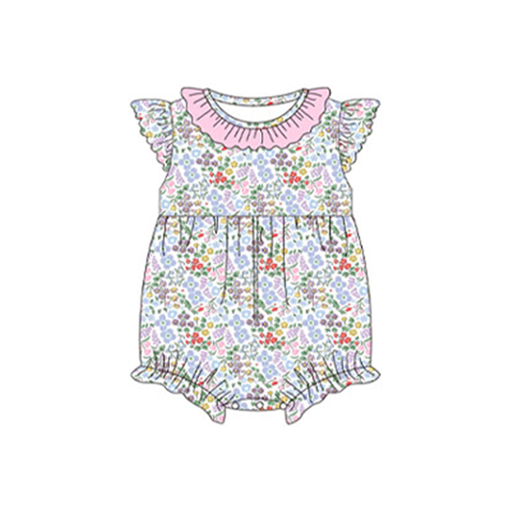 (Pre-order)SR2512 Colorful Small Flowers Print Baby Girls Summer Romper