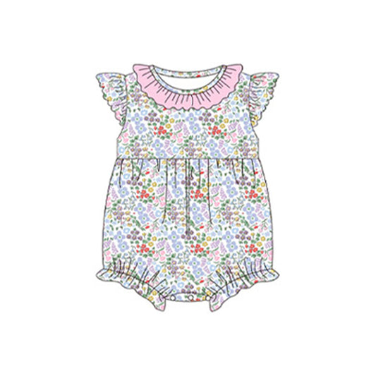 (Pre-order)SR2512 Colorful Small Flowers Print Baby Girls Summer Romper