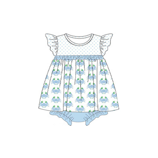 (Pre-order)SR2513 Crab Blue Print Baby Girls Summer Romper