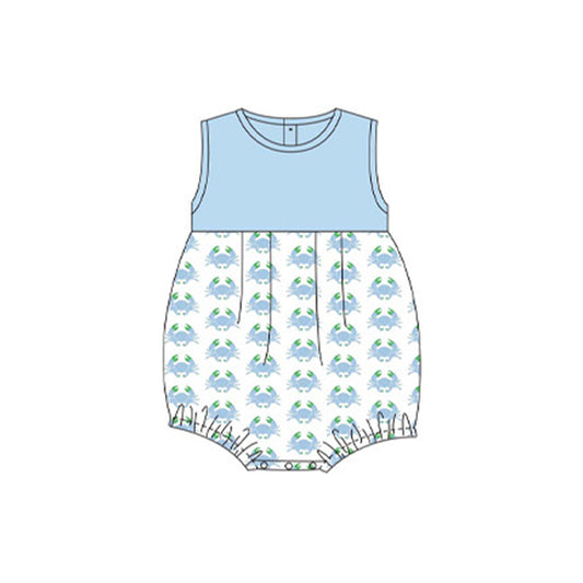 (Pre-order)SR2514 Crab Blue Print Baby Boys Summer Romper