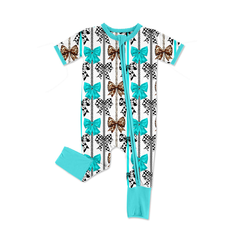 (Pre-order)SR2519 Bows Print Baby Girls Western Sleeper Zipper Romper