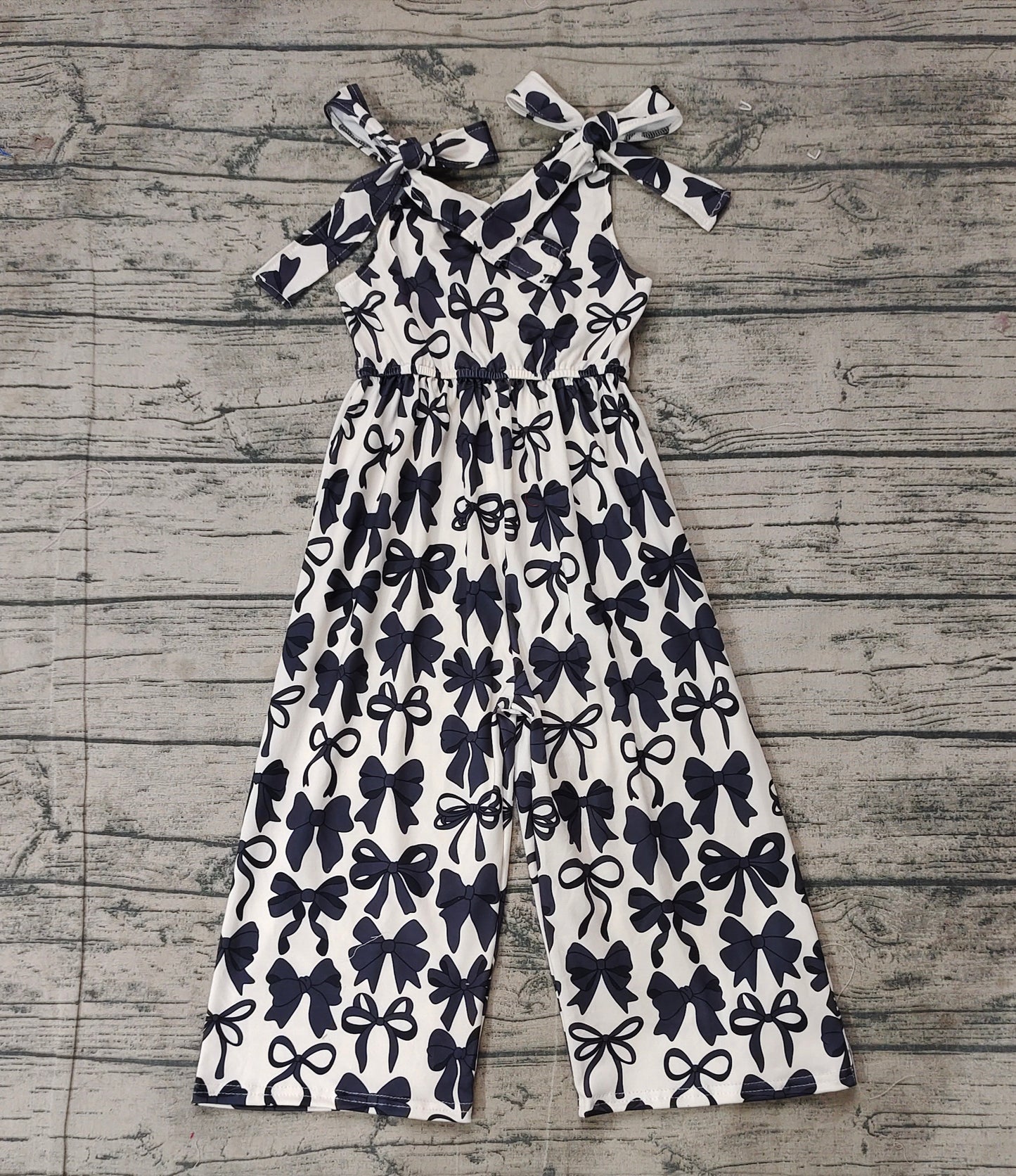 (Pre-order)SR2524 Black Bows Print Girls Summer Jumpsuits