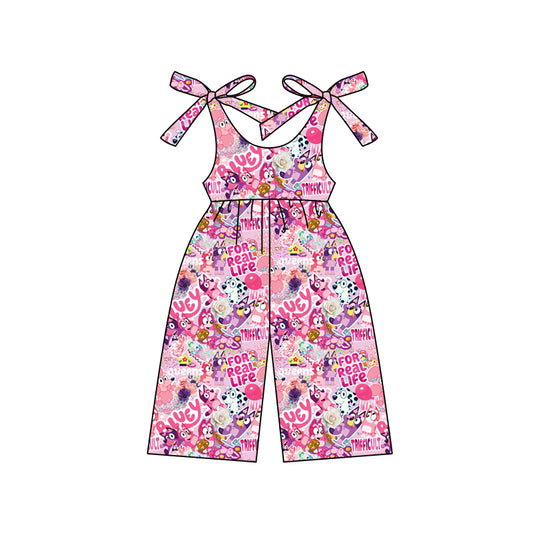(Pre-order)SR2526 Cartoon Dog Hot Pink Print Girls Summer Jumpsuits
