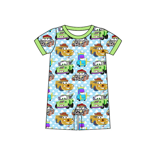 (Pre-order)SR2529  Cartoon Cars Print Baby Boys Summer Romper