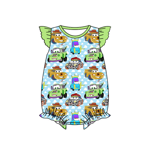 (Pre-order)SR2530  Cartoon Cars Print Baby Girls Summer Romper
