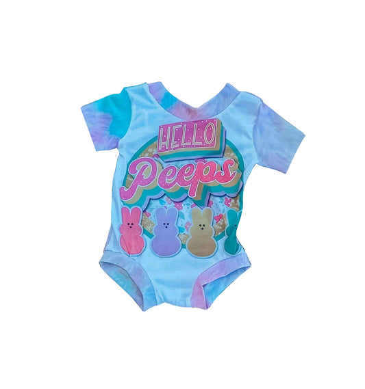 (Pre-order)SR2531  HELLO Peeps Bunny Print Baby Girls Easter Romper