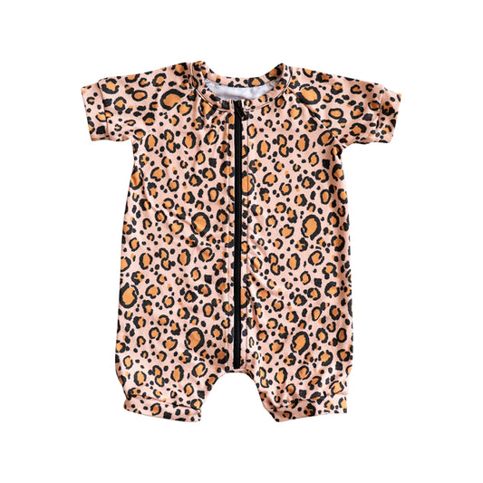 (Pre-order)SR2533 Leopard Print Baby Girls Summer Sleeper Zipper Romper