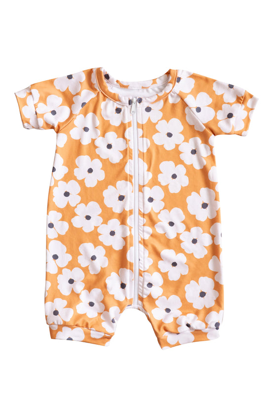 (Pre-order)SR2534 Flowers Print Baby Girls Summer Sleeper Zipper Romper