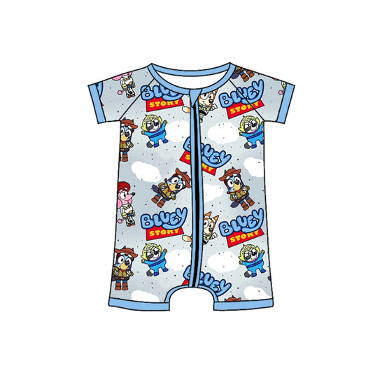(Pre-order)SR2536 Cartoon Dog Toys Print Baby Boys Summer Sleeper Zipper Romper