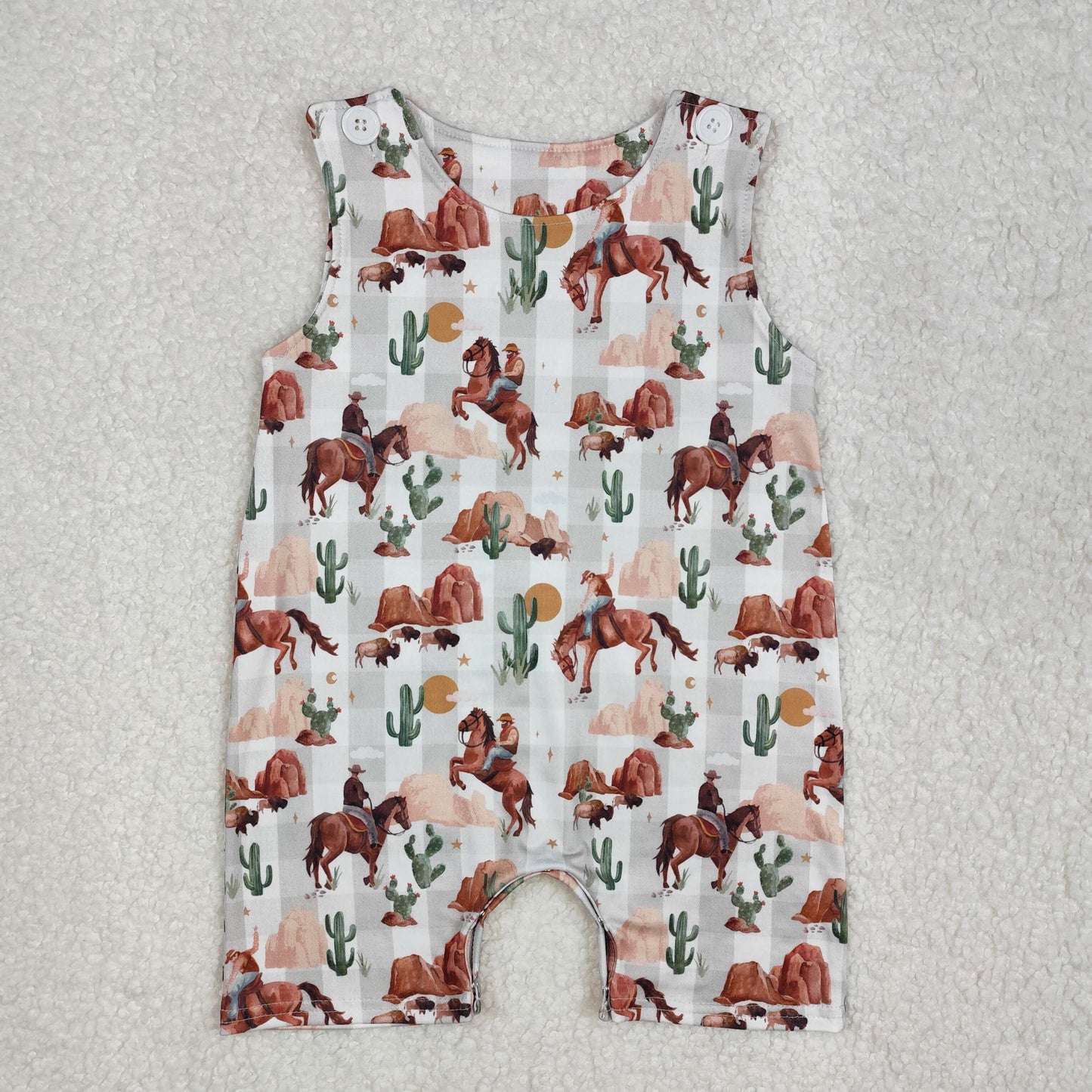 SR2538  Cowboy Cactus Print Baby Boys Summer Romper