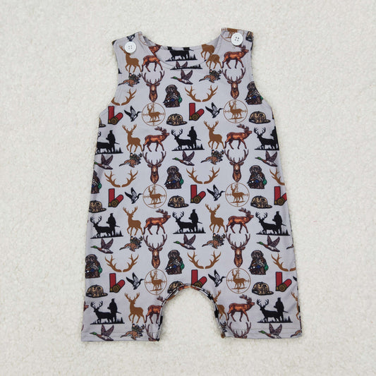 SR2539  Deer Duck Dog Hunting Print Baby Boys Summer Romper