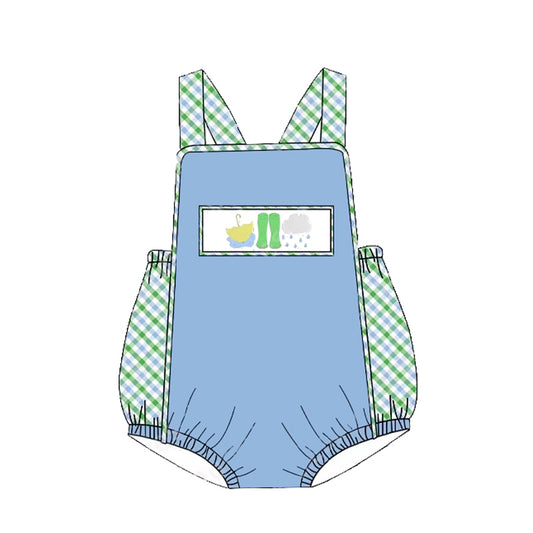 (Pre-order)SR2540  Umbrella Rain Boots Blue Print Baby Boys Summer Romper