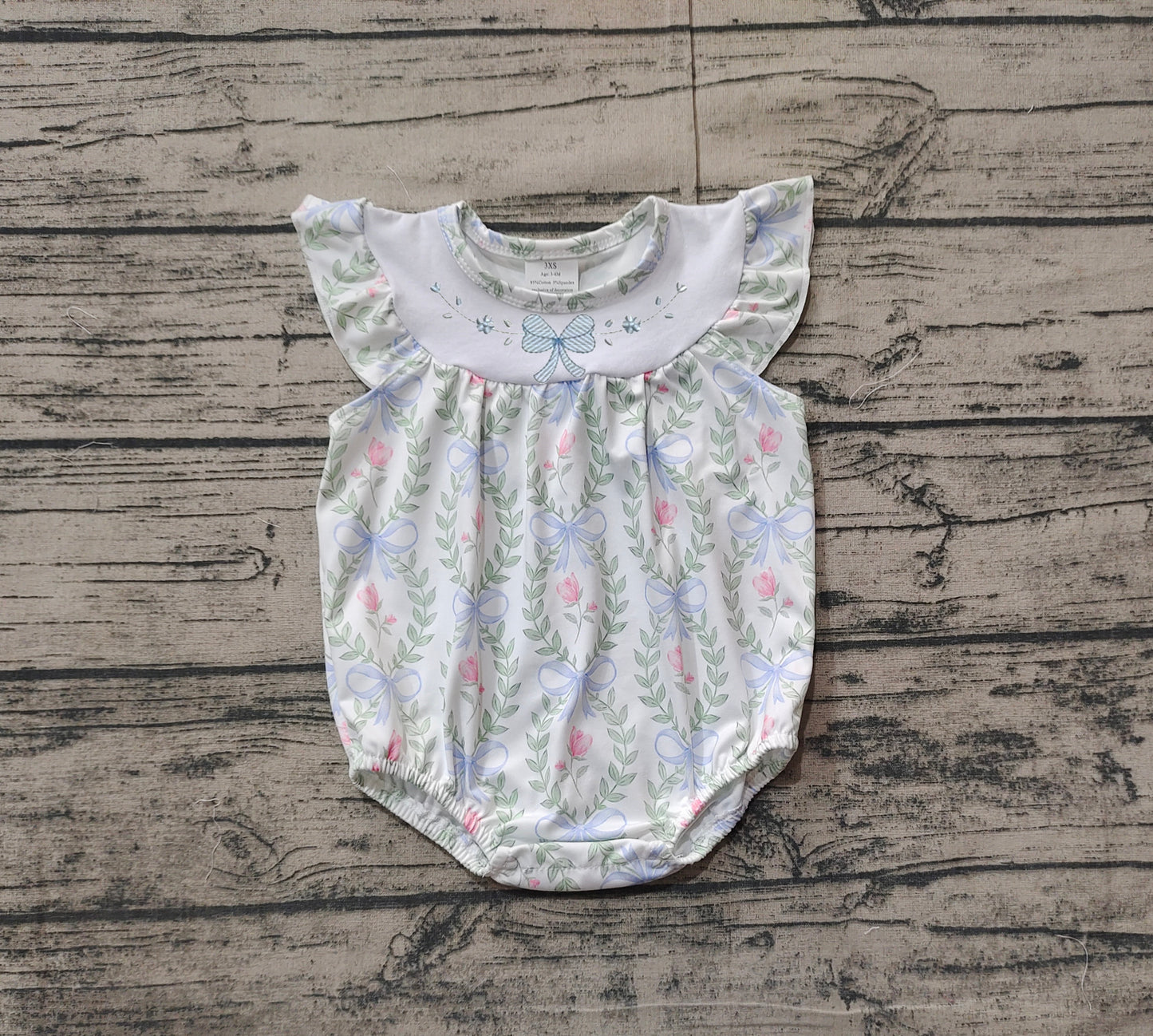 (Pre-order)SR2543  Bows Flowers Print Baby Girls Summer Romper