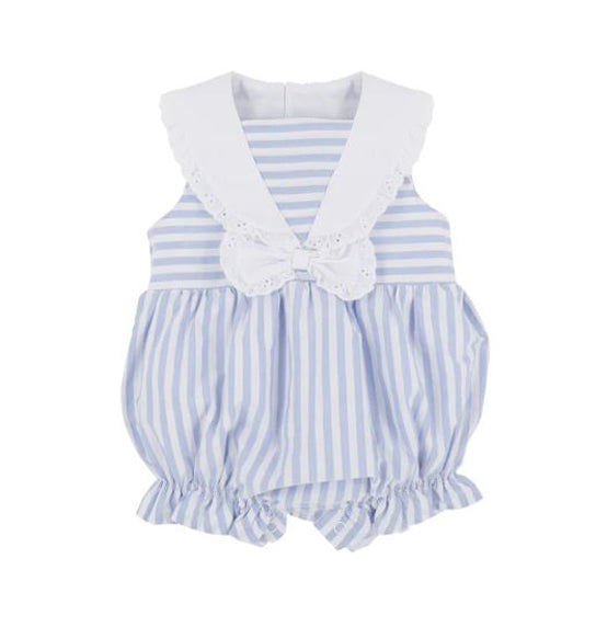 (Pre-order)SR2544 Blue Stripes Print Baby Girls Summer Romper