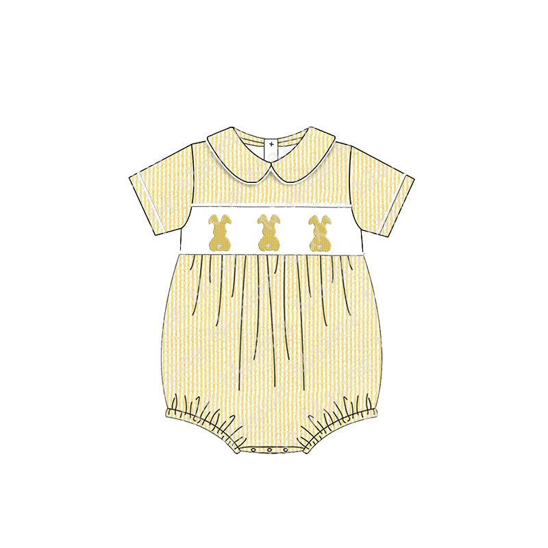 (Pre-order)SR2547  Bunny Yellow Print Baby Girls Easter Romper