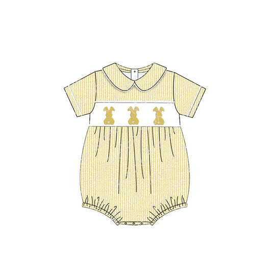 (Pre-order)SR2547  Bunny Yellow Print Baby Girls Easter Romper