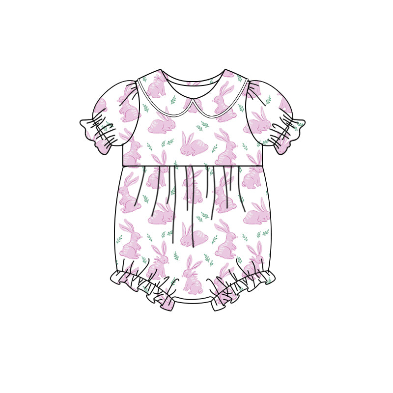(Pre-order)SR2548  Pink Bunny Print Baby Girls Easter Romper
