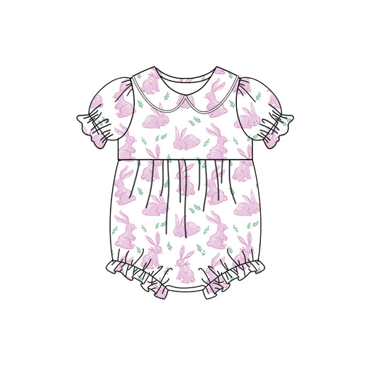 (Pre-order)SR2548  Pink Bunny Print Baby Girls Easter Romper