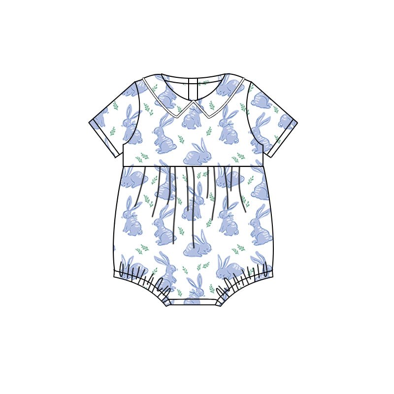 (Pre-order)SR2549  Blue Bunny Print Baby Boys Easter Romper