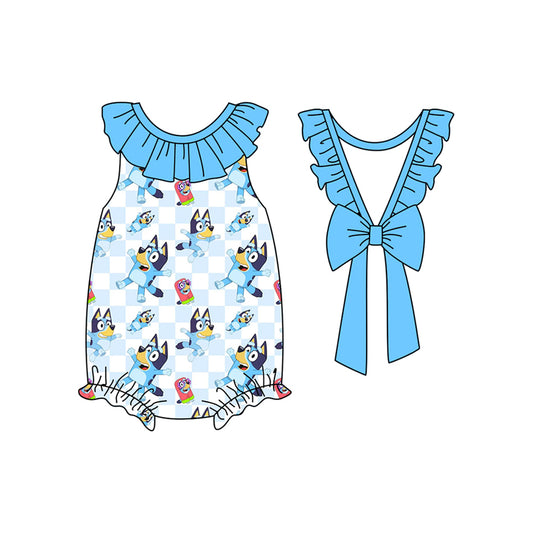 (Pre-order)SR2556  Cartoon Dog Plaid Print Baby Girls Summer Romper