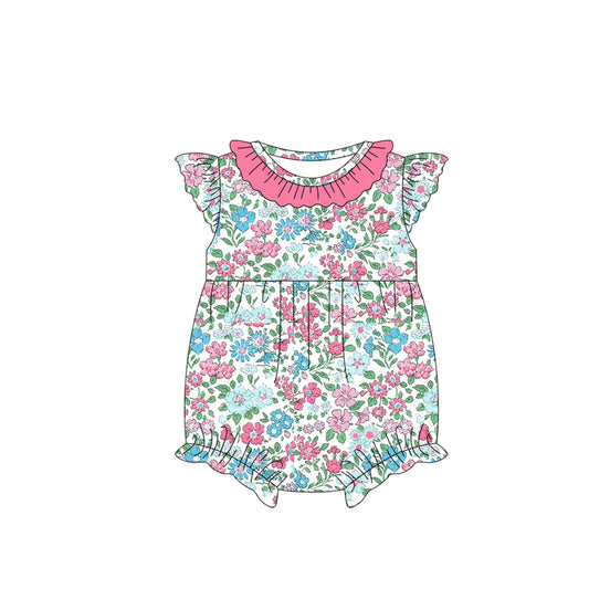 (Pre-order)SR2559  Blue Flowers Print Baby Girls Summer Romper
