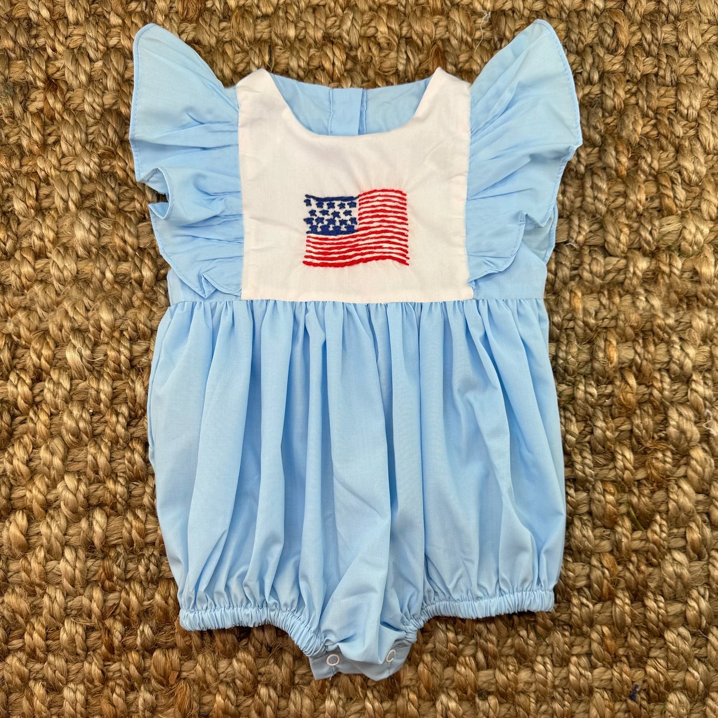 (Pre-order)SR2561  Flag Blue Print Baby Girls 4th of July Romper