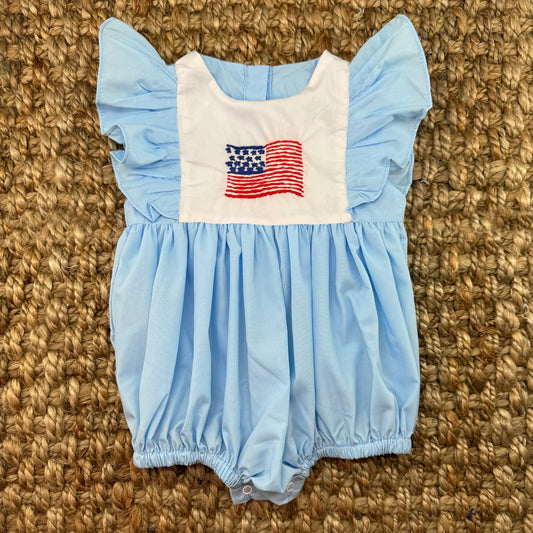 (Pre-order)SR2561  Flag Blue Print Baby Girls 4th of July Romper