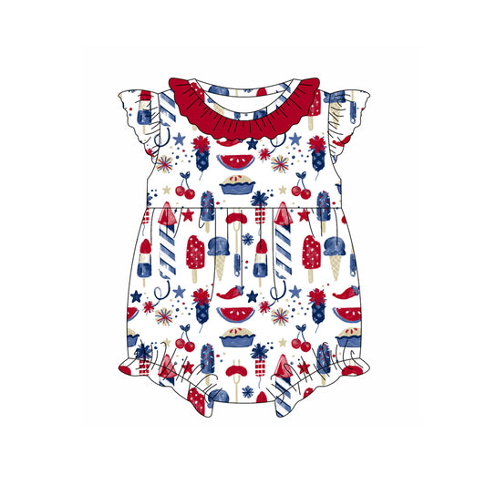 (Pre-order)SR2562  Popsicle Food Print Baby Girls 4th of July Romper