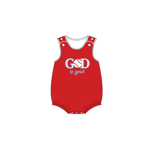 (Pre-order)SR2566  GOD IS Good Baseball Red Print Baby Boys Summer Romper