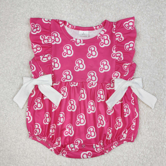 SR2567 Pink BA Print Baby Girls Summer Romper