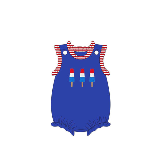 (Pre-order)SR2584 Popsicle Blue Print Baby Girls 4th of July Romper