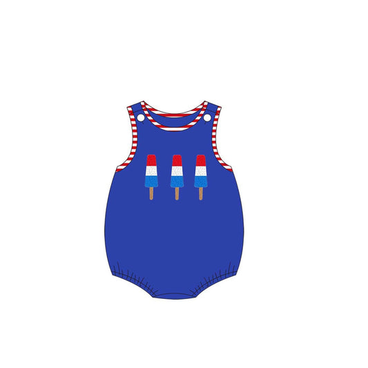 (Pre-order)SR2585 Popsicle Blue Print Baby Boys 4th of July Romper