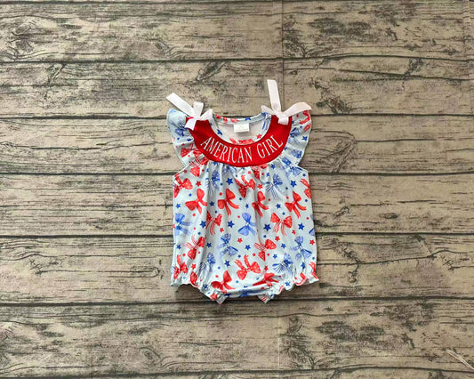 (Pre-order)SR2589  AMERIC GIRL Bows Print Baby Girls 4th of July Romper