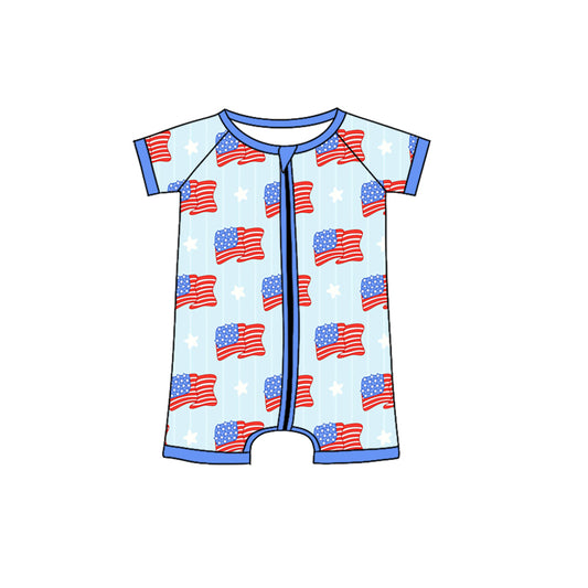 (Pre-order)SR2592 Flag Print Baby Boys 4th of July Sleeper Zipper Romper