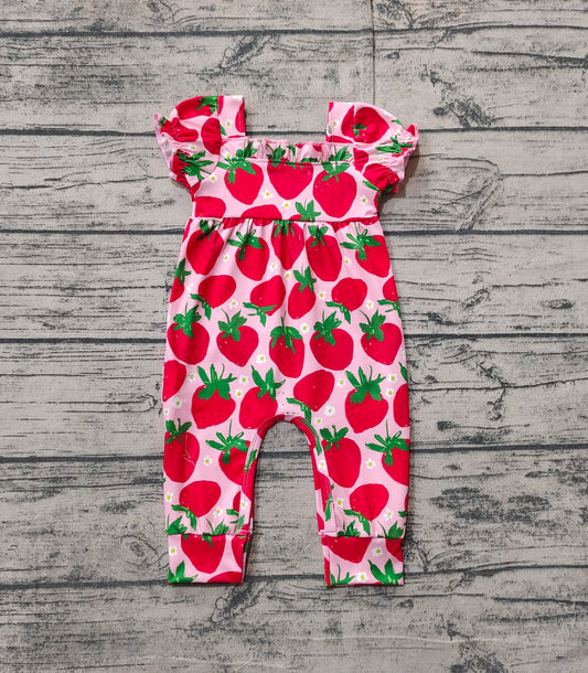 (Pre-order)SR2597 Strawberry Print Baby Girls Summer Romper